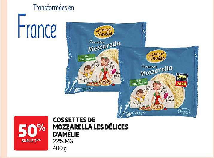 COSSETTES DE MOZZARELLA LES DÉLICES D'AMÉLIE 22% MG 400 g