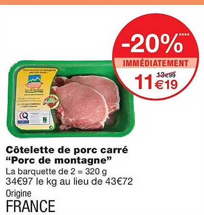 Côtelette de porc carré “Porc de montagne”