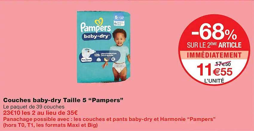 Couches baby-dry Taille 5 “Pampers”