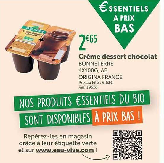 Crème dessert chocolat BONNETERRE 4X100G, AB ORIGINA FRANCE