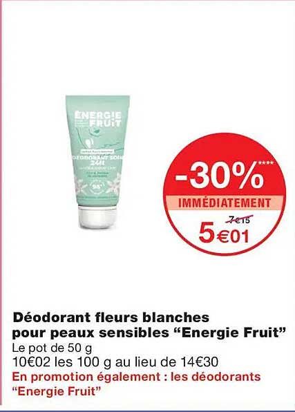 Déodorant fleurs blanches pour peaux sensibles “Energie Fruit”