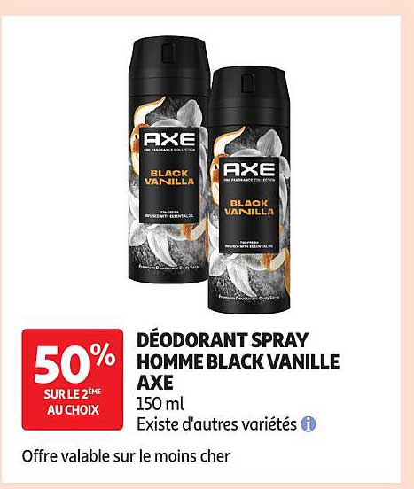 DÉODORANT SPRAY HOMME BLACK VANILLE AXE 150 ml Existe d'autres variétés