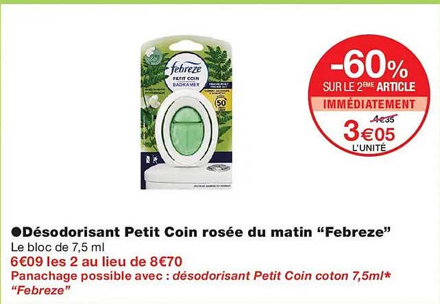 Désodorisant Petit Coin rosée du matin “Febreze”