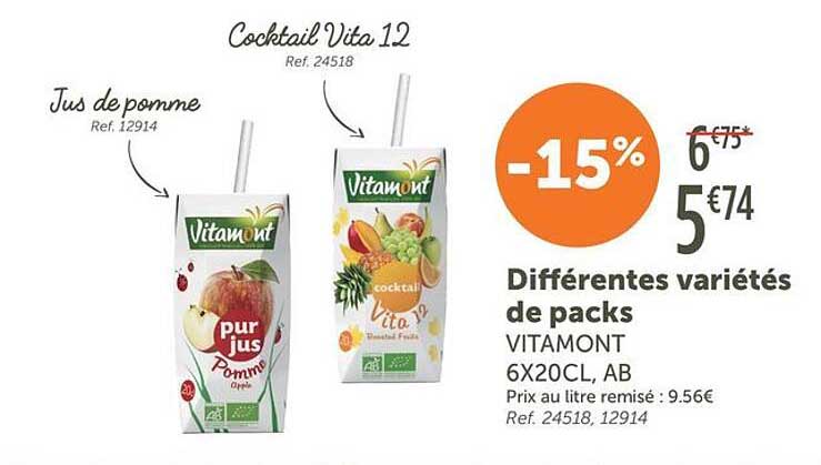 Différentes variétés de packs VITAMONT 6X20CL, AB
