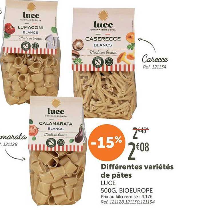 Différentes variétés de pâtes LUCE 500G, BIOEUROPE