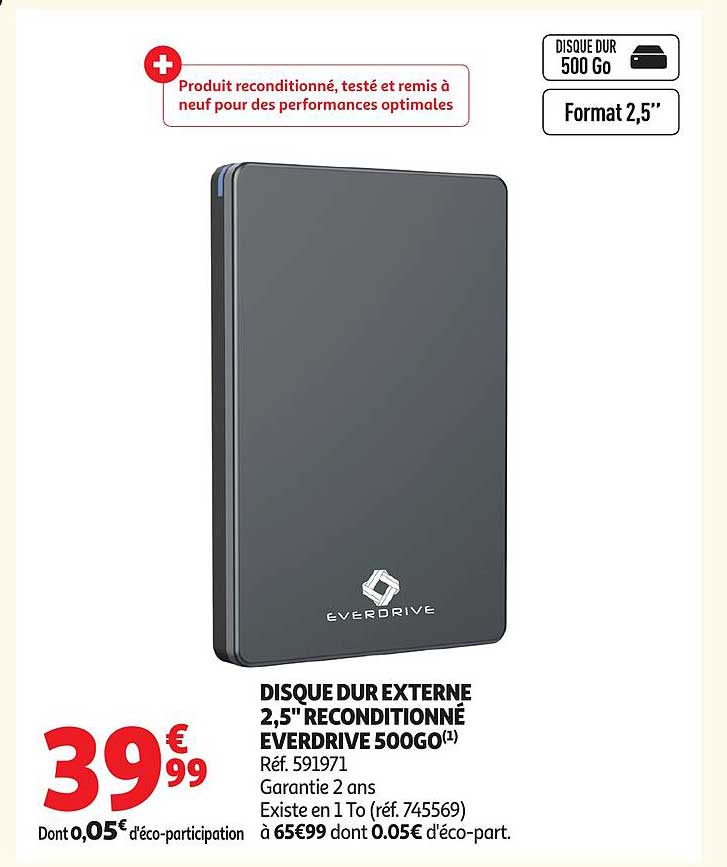 DISQUE DUR EXTERNE 2,5" RECONDITIONNÉ EVERDRIVE 500GO(1)