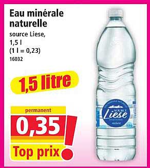 Eau minérale naturelle source Liese, 1,5 l (1 l = 0,23) 16032