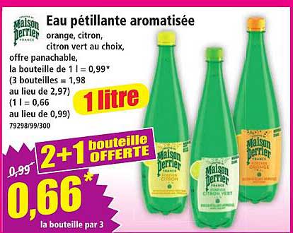 Eau pétillante aromatisée orange, citron, citron vert au choix, offre panachable