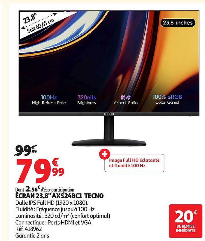 ÉCRAN 23,8" AXS24BC1 TEKNO