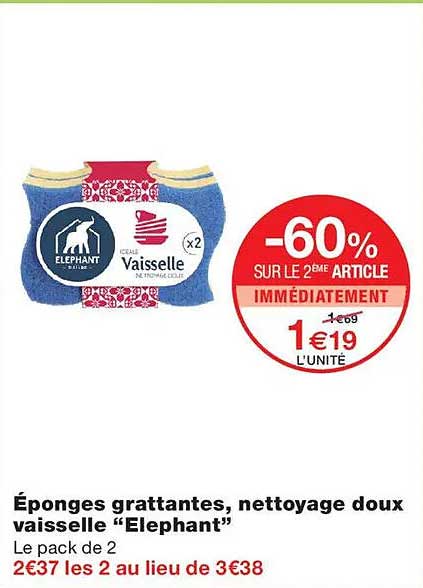 Éponges grattantes, nettoyage doux vaisselle “Elephant”