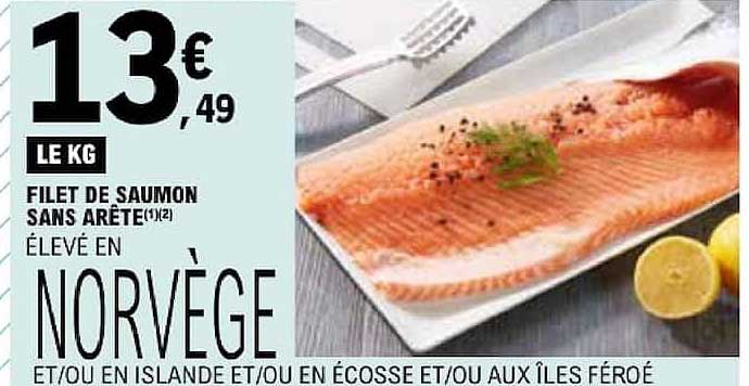 FILET DE SAUMON SANS ARÊTE(1)(2) ÉLEVÉ EN NORVÈGE ET/OU EN ISLANDE ET/OU EN ÉCOSSE ET/OU AUX ÎLES FÉROÉ