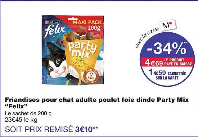 Friandises pour chat adulte poulet foie dinde Party Mix “Felix”