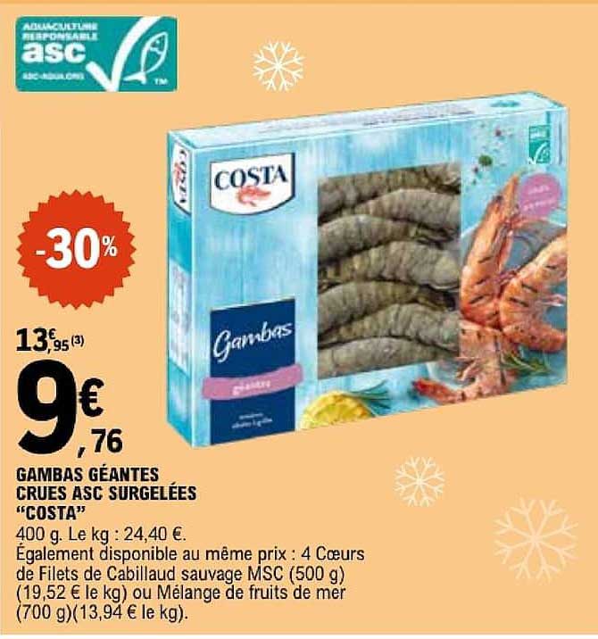 GAMBAS GÉANTES CRUES ASC SURGELÉES "COSTA"