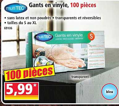 Gants en vinyle, 100 pièces