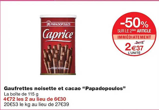 Gaufrettes noisette et cacao “Papadopoulos”