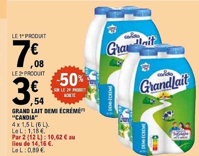 GRAND LAIT DEMI ÉCRÉMÉ(1) "CANDIA"