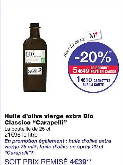 Huile d’olive vierge extra Bio Classico “Carapelli”