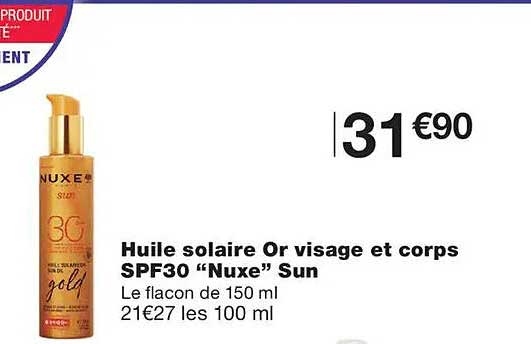 Huile solaire Or visage et corps SPF30 “Nuxe” Sun