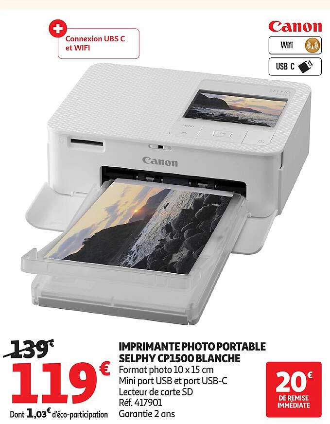 IMPRIMANTE PHOTO PORTABLE SELPHY CP1500 BLANCHE