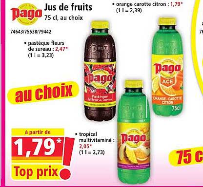 Jus de fruits 75 cl, au choix