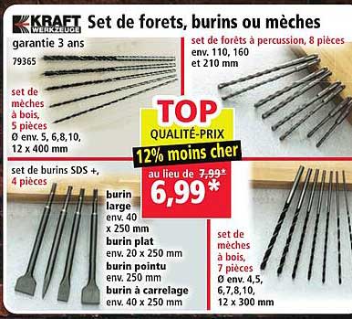 KRAFT Set de forets, burins ou mèches
