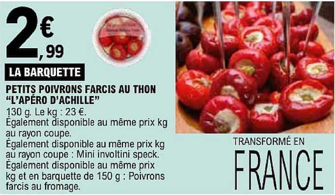 LA BARQUETTE PETITS POIVRONS FARCIS AU THON “L’APÉRO D’ACHILLE”