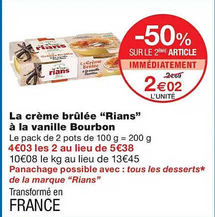 La crème brûlée “Rians” à la vanille Bourbon