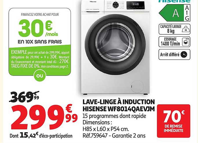 LAVE-LINGE À INDUCTION HISENSE WF8014QAJEVJM