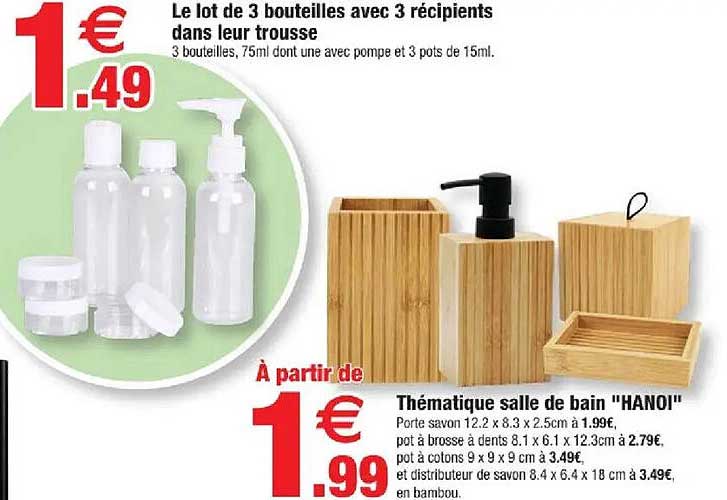 Le lot de 3 bouteilles avec 3 récipients dans leur trousse