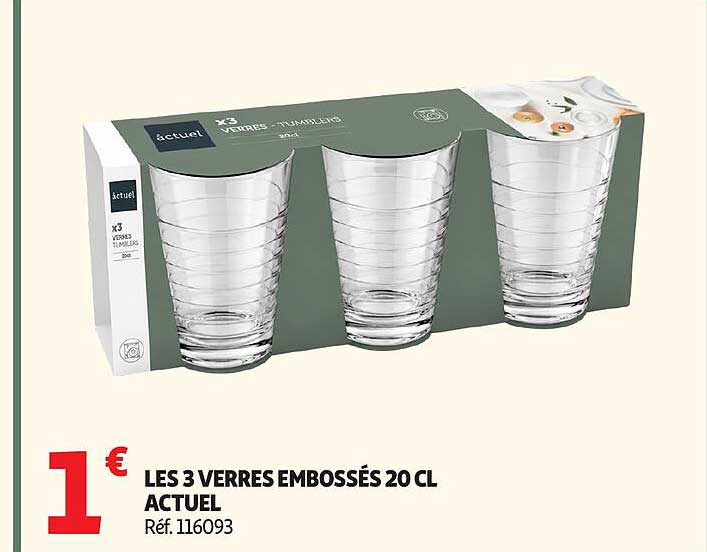 LES 3 VERRES EMBOSSÉS 20 CL ACTUEL