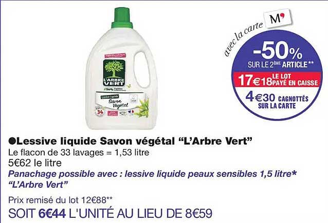 Lessive liquide Savon végétal “L’Arbre Vert”