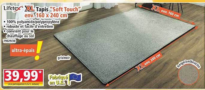 Lifetex XL Tapis "Soft Touch" env. 160 x 240 cm