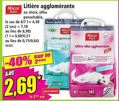 Litière agglomérante au choix, offre panachable