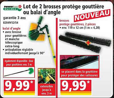 Lot de 2 brosses protège gouttière ou balai d'angle