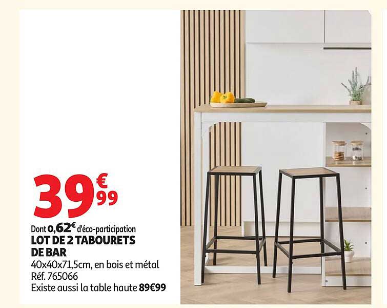 LOT DE 2 TABOURETS DE BAR