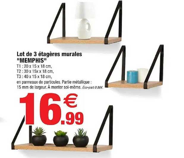 Lot de 3 étagères murales "MEMPHIS"