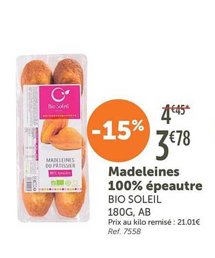 Madeleines 100% épeautre BIO SOLEIL 180G, AB