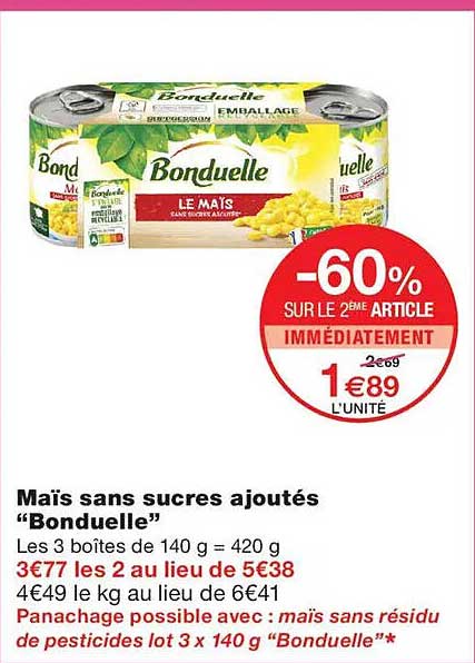 Maïs sans sucres ajoutés “Bonduelle”