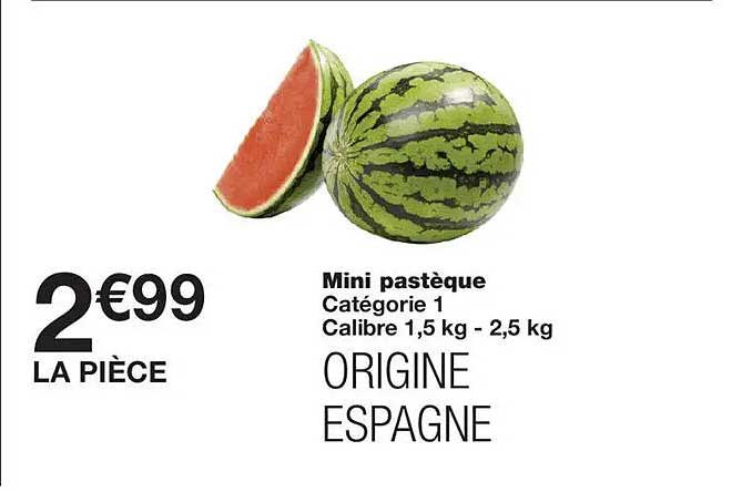 Mini pastèque Catégorie 1 Calibre 1,5 kg - 2,5 kg ORIGINE ESPAGNE