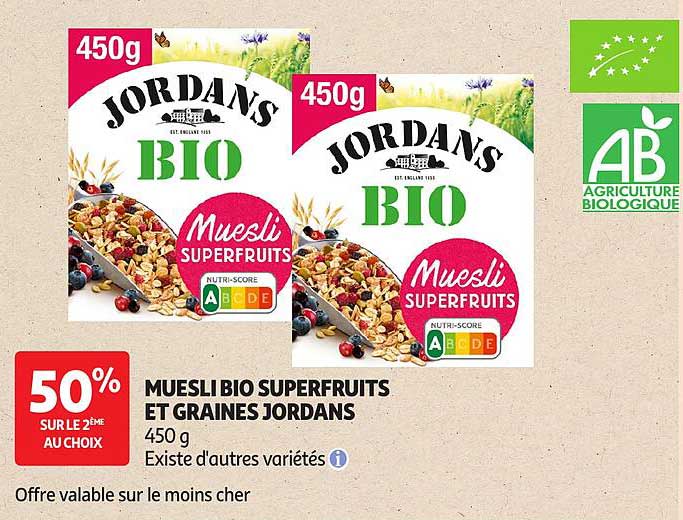 MUESLI BIO SUPERFRUITS ET GRAINES JORDANS 450 g Existe d'autres variétés