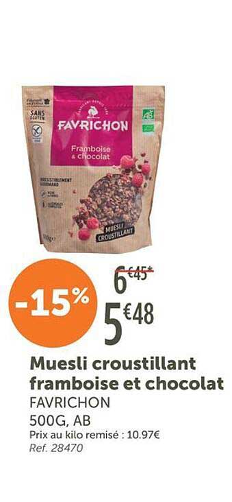 Muesli croustillant framboise et chocolat