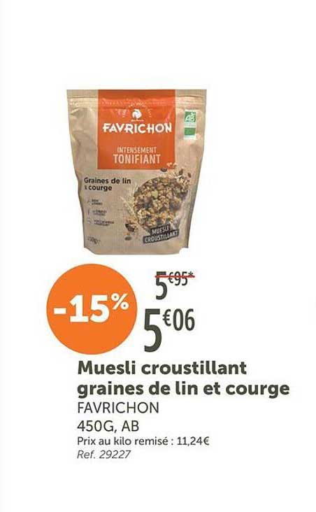 Muesli croustillant graines de lin et courge FAVRICHON 450G, AB