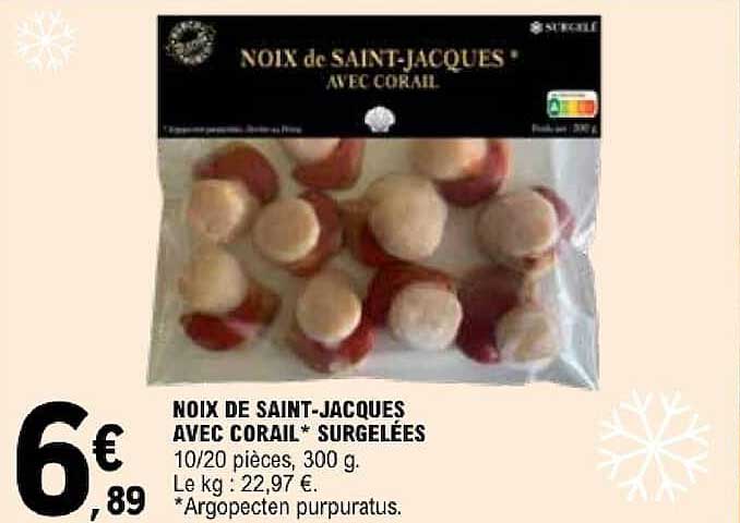 NOIX DE SAINT-JACQUES AVEC CORAIL* SURGELÉES