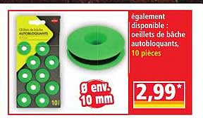 Œillets de bâche autobloquants, 10 pièces