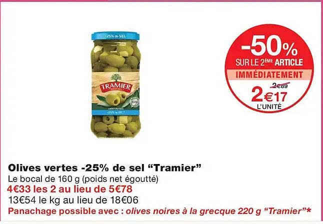 Olives vertes -25% de sel “Tramier”