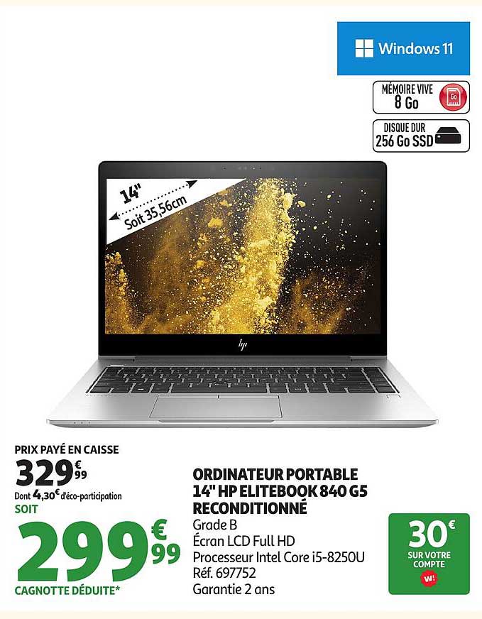 ORDINATEUR PORTABLE 14" HP ELITEBOOK 840 G5 RECONDITIONNÉ
