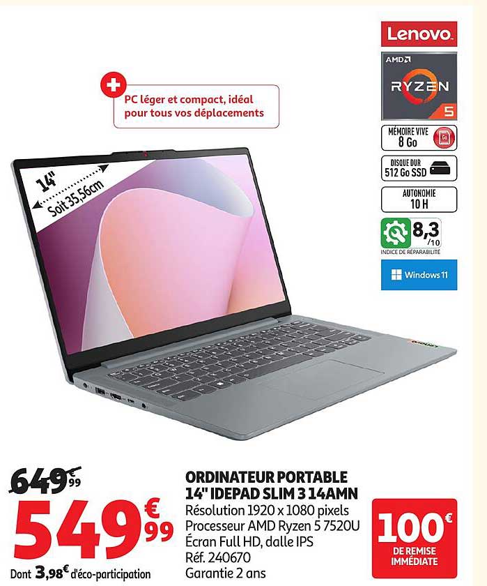 ORDINATEUR PORTABLE 14" IDEAPAD SLIM 3 14AMN