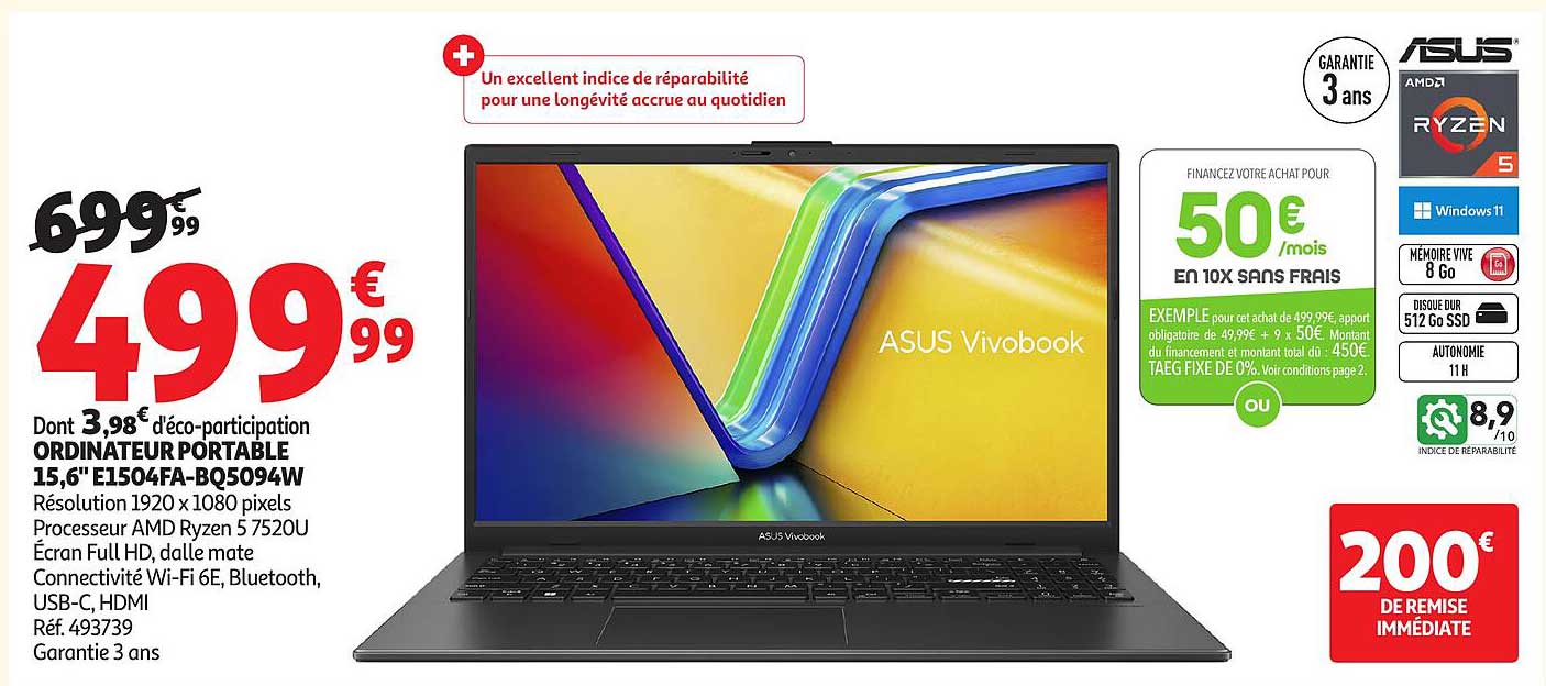 ORDINATEUR PORTABLE 15,6" E1504FA-BQ5094W