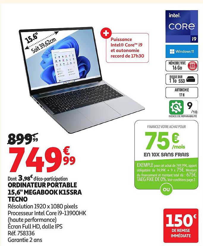 ORDINATEUR PORTABLE 15,6" MEGABOOK K15SRA TECNO