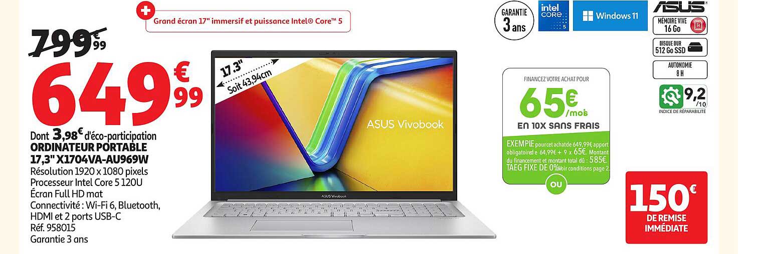 ORDINATEUR PORTABLE 17,3" X1704VA-AU969W